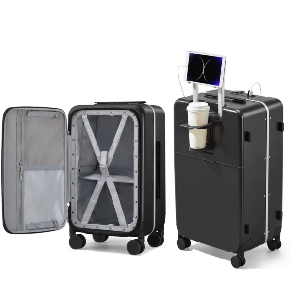 Front Opening Cup Holder USB Luggage