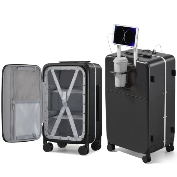 Front Opening Cup Holder USB Luggage
