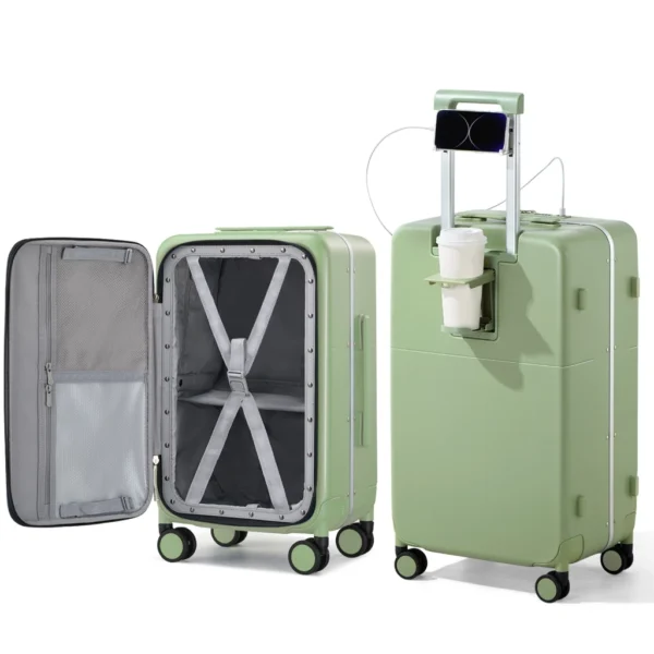 Front Opening Cup Holder USB Luggage