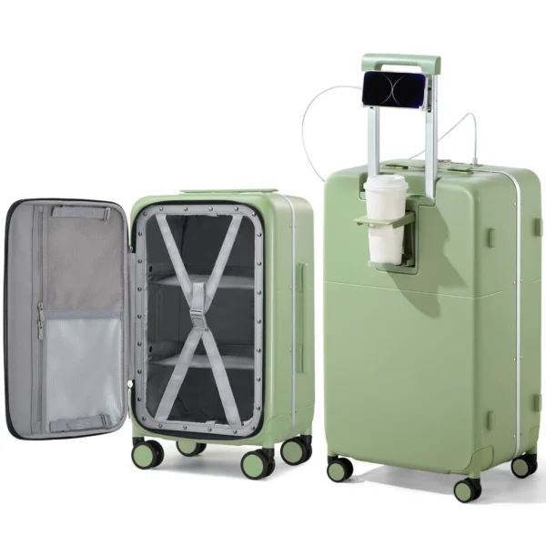 Front Opening Cup Holder USB Luggage